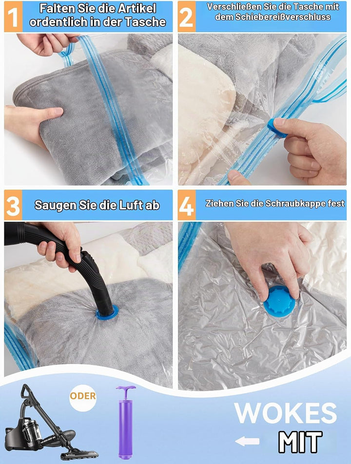 HEETA Vakuumbeutel für Bettdecken, 12 Stück Vakuumierbeutel Kleidung (4 Jumno, 4 Gross, 4 Klein), Wi