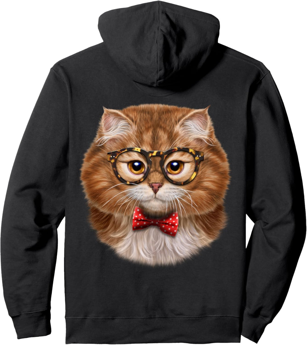 Orange Katze, die klassische Brille und Fliege trägt Pullover Hoodie
