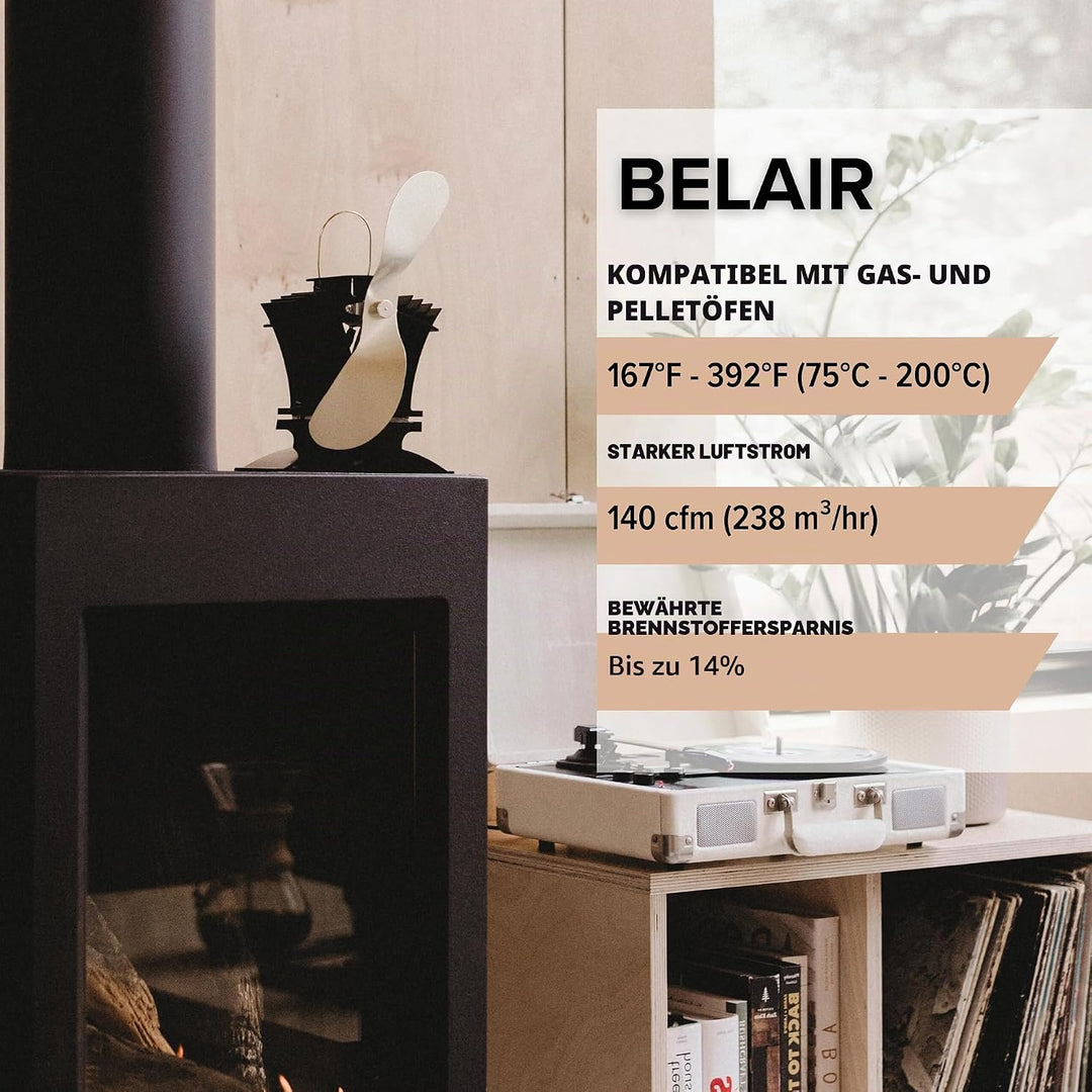 Ecofan Belair, Niedertemperatur, wärmebetriebener Ofenventilator, 238 m³/h, 806EUKBX, 22,86 cm-Blatt