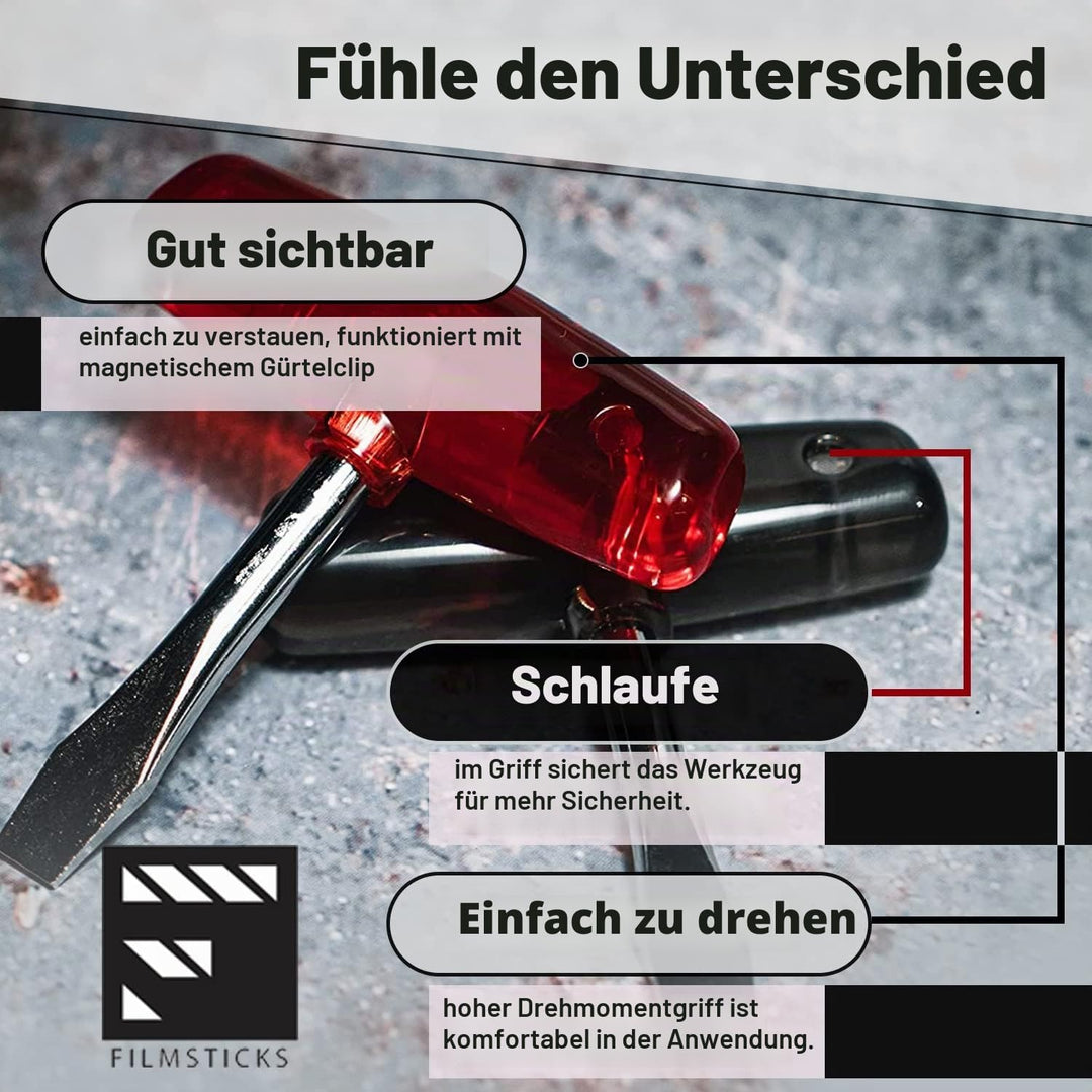 Filmsticks T-Griff 10 mm Schlitzschraubendreher – Karbonstahl Flachkopfschraubendreher mit ABS-Kunst