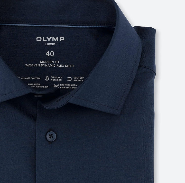 OLYMP Herren Oberhemd Langarm Luxor.24.Seven,Twill,modern fit,Global Kent 37 Navy, 37 Navy