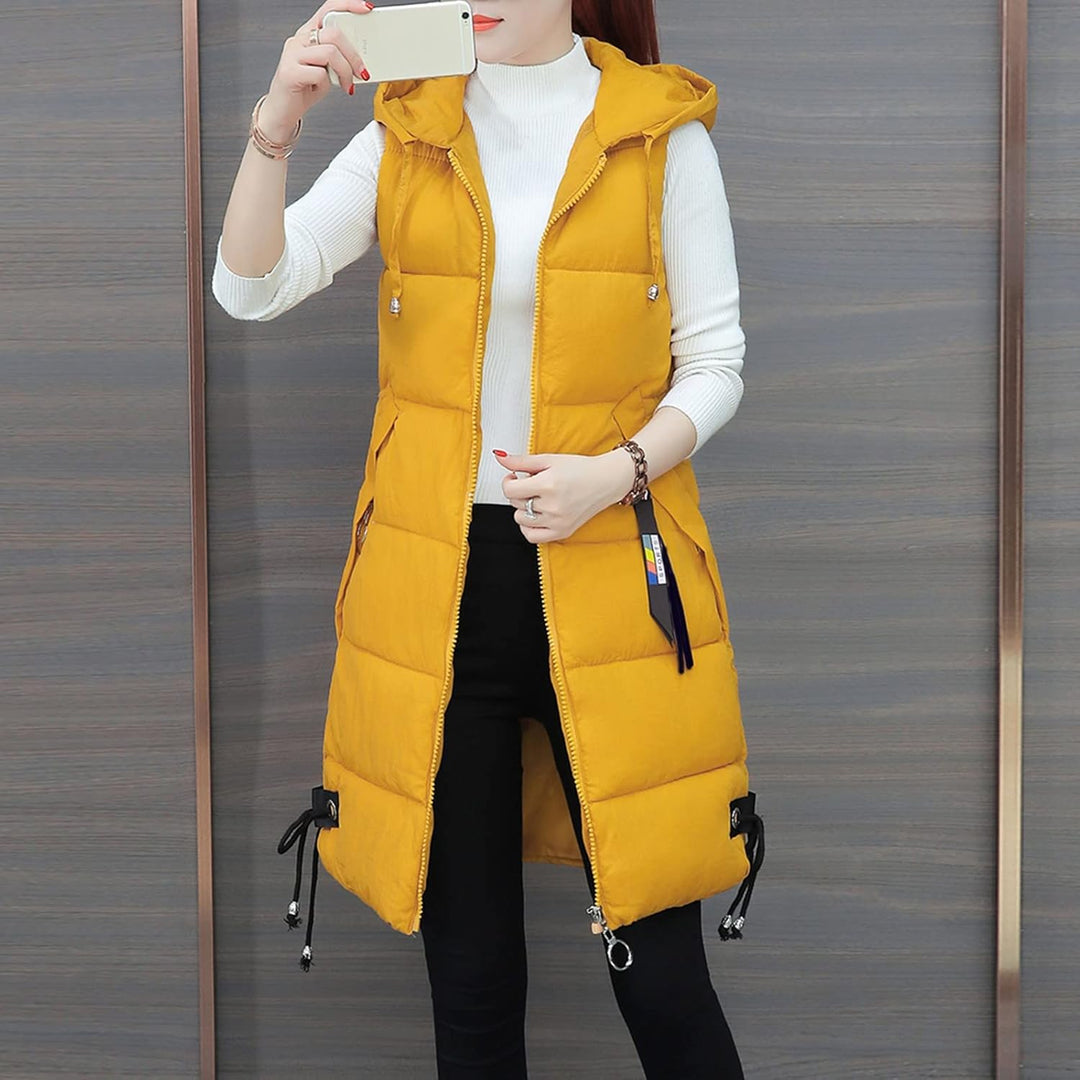 Chanpning Weste Damen Lang Winter Plus Size Long-Steppweste Lässige Pufferjacke Oversize Steppweste