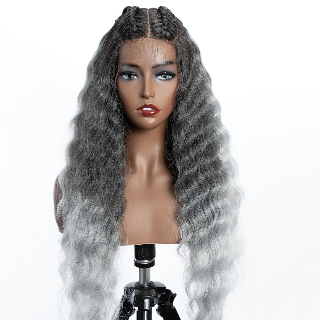 FASHION IDOL Lace Front Curly Wigs 31" Long Synthetic Natural Water Wavy Wig for Black Women Ombre G