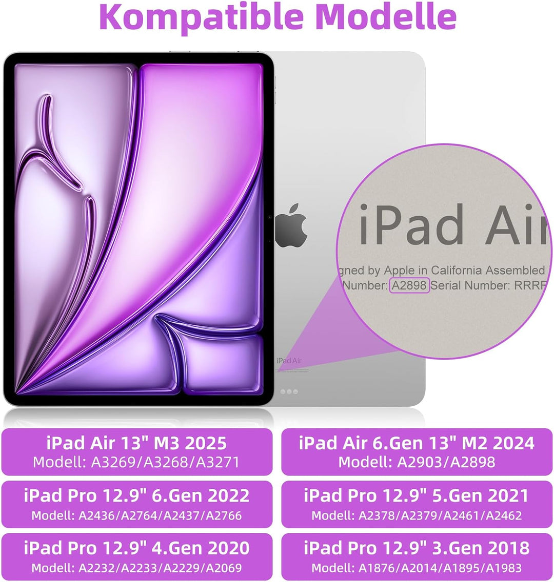 Bettdow für iPad Air 13 Zoll M3 2025/ M2 2024 Tastatur Hülle, Hoch-/Querformat Verwenden, QWERTZ Lay