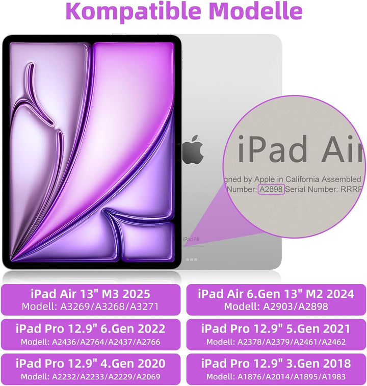 Bettdow für iPad Air 13 Zoll M3 2025/ M2 2024 Tastatur Hülle, Hoch-/Querformat Verwenden, QWERTZ Lay