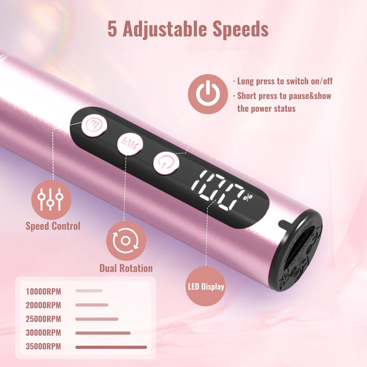 Denabuty Nagelfräser Kabellos, Elektrische Nagelfeile Professionelle 2 in 1 Fräser für Gelnägel Acry