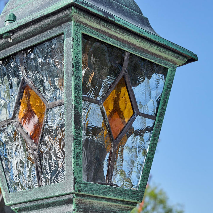 HOFSTEIN Kandelaber Naofe, Aussenwegeleuchte aus Metall/Glas in Grün/Schwarz/Klar/Orange, Wegebeleuc