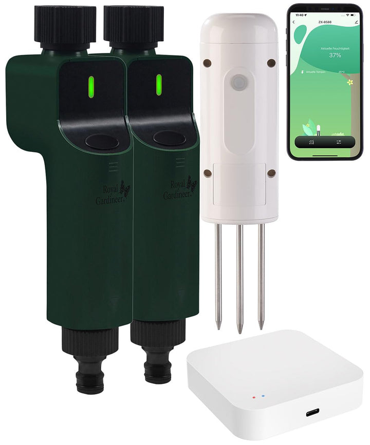 Luminea Home Control Temperatursensoren TUYA: BodenFeuchtigkeits&Temperatursensor,ZigbeeGateway,2X B