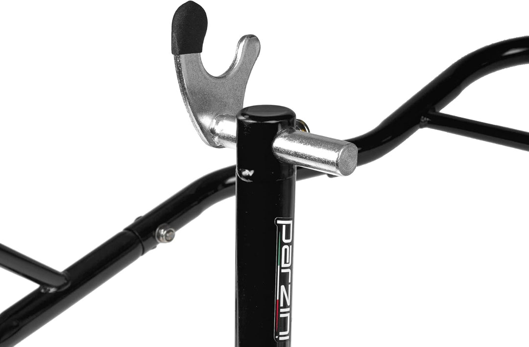 Motorradständer/Montageständer Parzini Strada hinten/Hinterrad, V-förmiger Adapter, schwarz, gummier