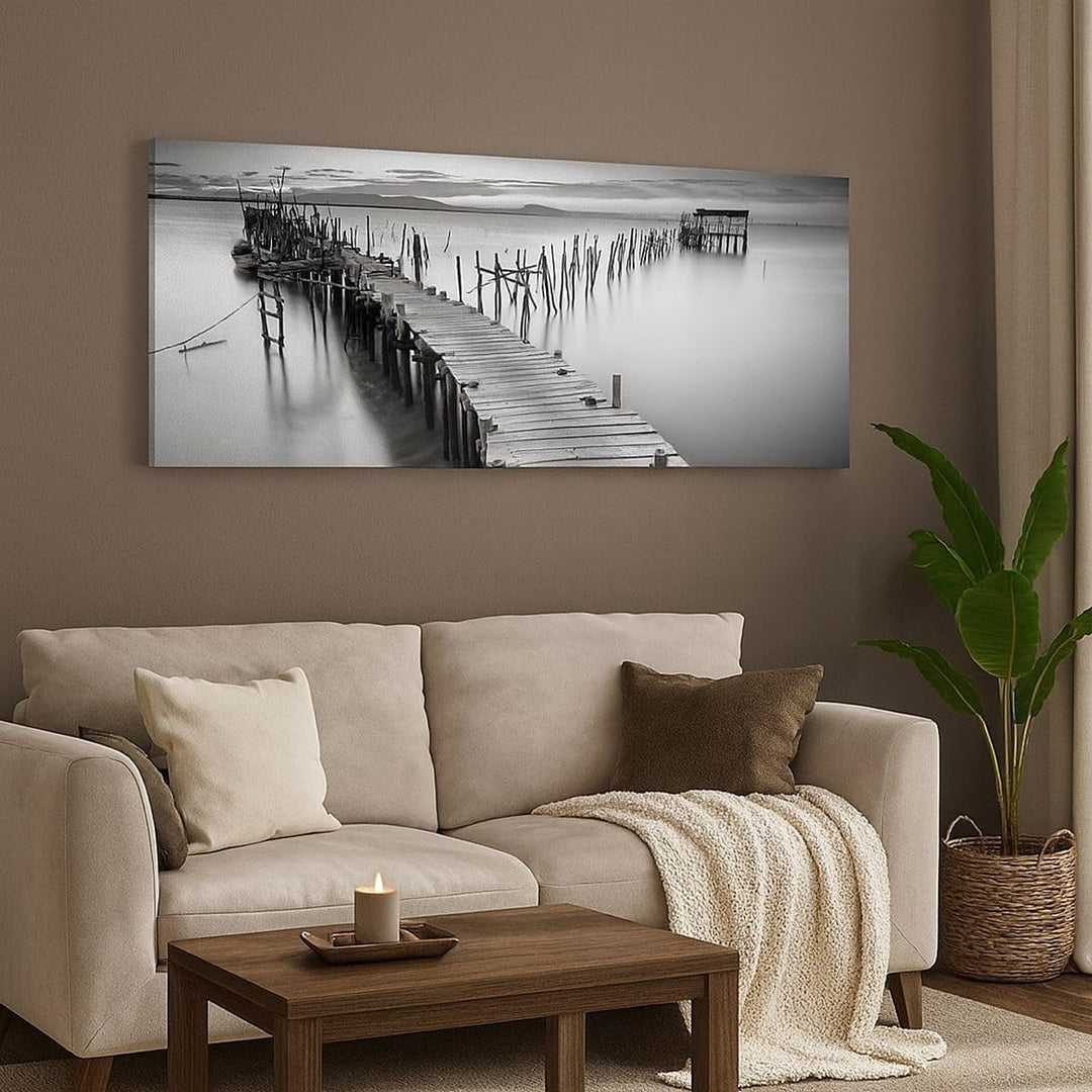 Wandbilder Dekoration Wohnzimmer Meer Brücke Landschaft Natur Panorama Bilder auf Leinwand 120x50cm