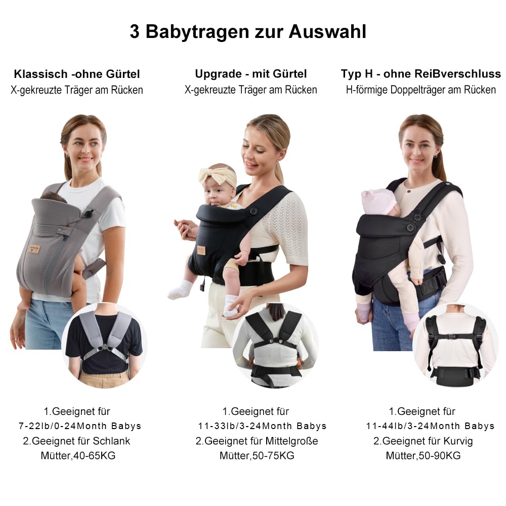 vrbabies Babytrage für Neugeborene ab Geburt Extra Weich, Bauchtrage Baby-Tragetasche Ergonomisch(Du