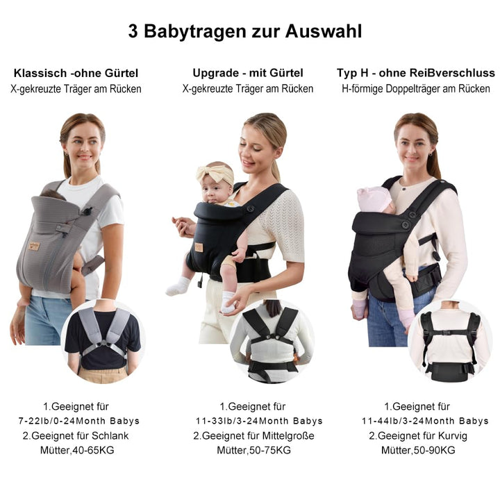 Babytrage für Neugeborene ab Geburt, Weich Atmungsaktiv Babytrage mit verstellbarem Hüftgurt Schulte