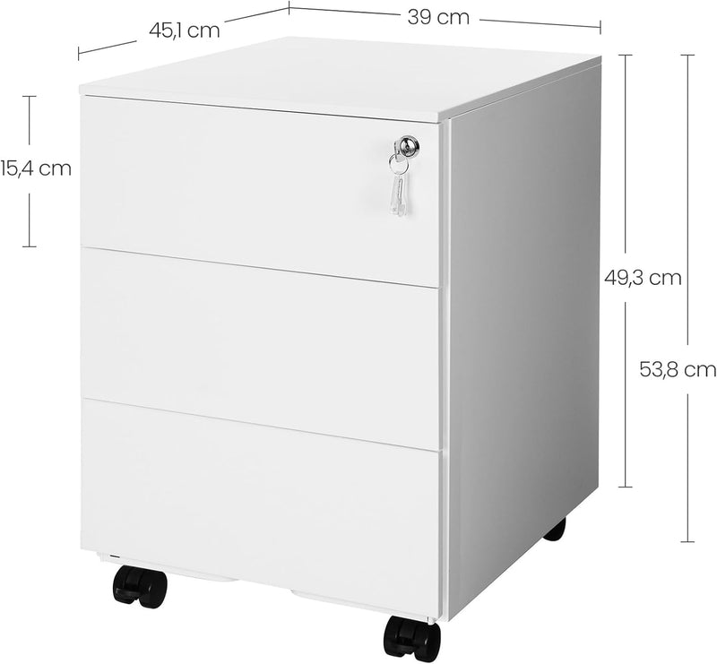 SONGMICS Rollcontainer, Metallschrank, mobiler Aktenschrank, Druckertisch, abschliessbar, 3 Schublad