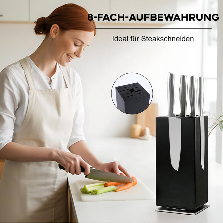 Magnetischer Messerblock aus Schwarz, 360° Drehbar, Universeller Messerhalter mit Vierseitigen Ultra