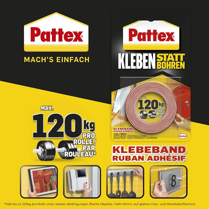 Pattex Montagekleber Kleben statt Bohren Wasserresistent, Kraftkleber für innen & aussen, universell