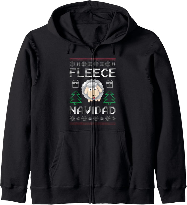 Fleece Navidad Schaf Lustiger hässlicher Weihnachtspullover Kapuzenjacke