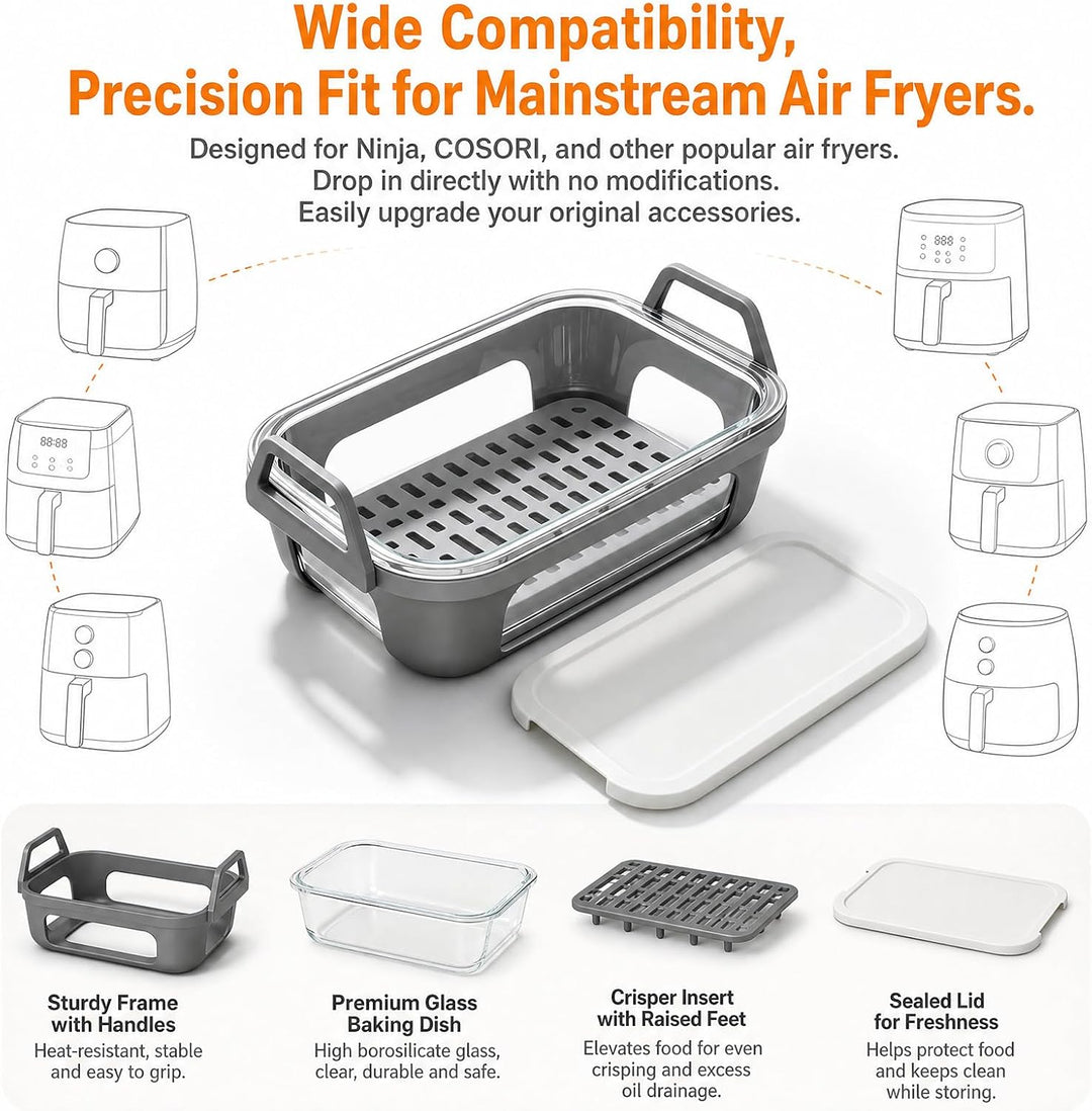 Glas Auflaufform für Airfryer, Kompatibel mit Ninja AF400EU DZ400EU AF500EU für knusprige Ergebnisse