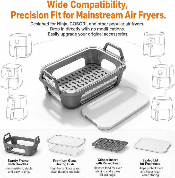 Glas Auflaufform für Airfryer, Kompatibel mit Ninja AF400EU DZ400EU AF500EU für knusprige Ergebnisse
