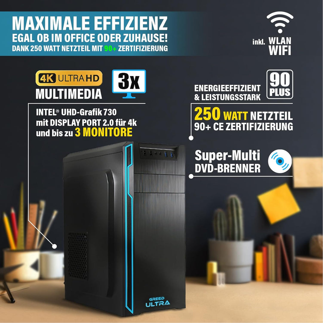 GREED® Ultra PC mit Intel Core i7 4790 - Schneller Rechner + Computer für Büro & Home Office mit 4,0