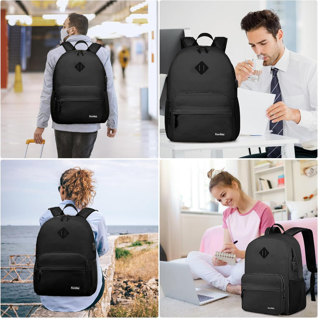 Schwarzer Rucksack für Schule Teens Jungen Mädchen, leichte Casual Rucksäcke für Männer und Frauen,
