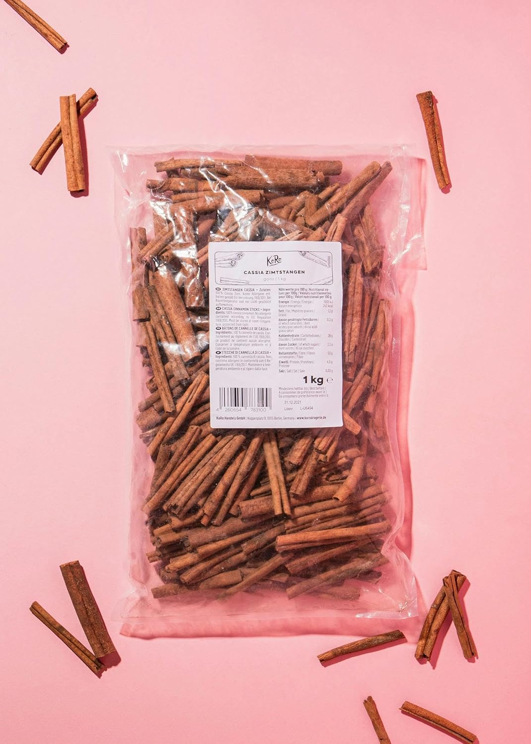 KoRo - Cassia Zimtstangen 1 kg - dein keimreduzierter Zimt-Vorrat, Zimtstangen