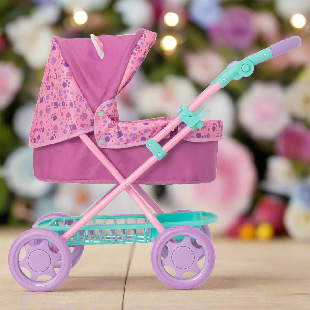 Gabby's Dollhouse Junior Puppenwagen Lila & Grün | Puppen-Buggy mit Verstellbarer Griffhöhe | Faltba