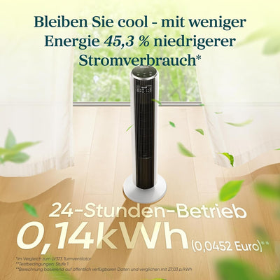 Levoit 20 dB sehr leiser Turmventilator mit Fernbedienung, 7,9 m/s Ventilator mit Kühlung, 90° oszil