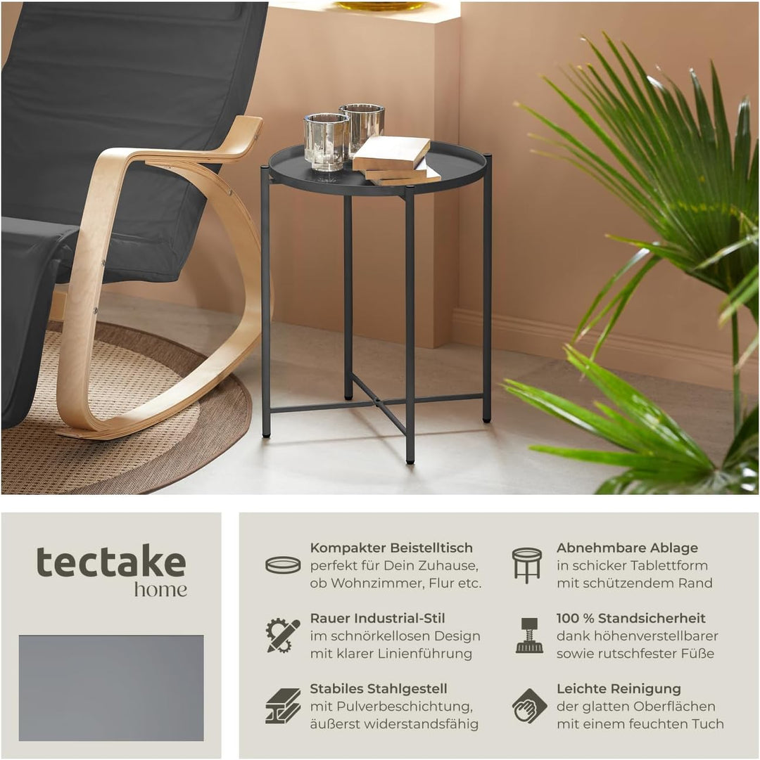 tectake 800911 Beistelltisch rund aus Metall, rustikaler Flair, abnehmbare Ablagefläche, stabil und