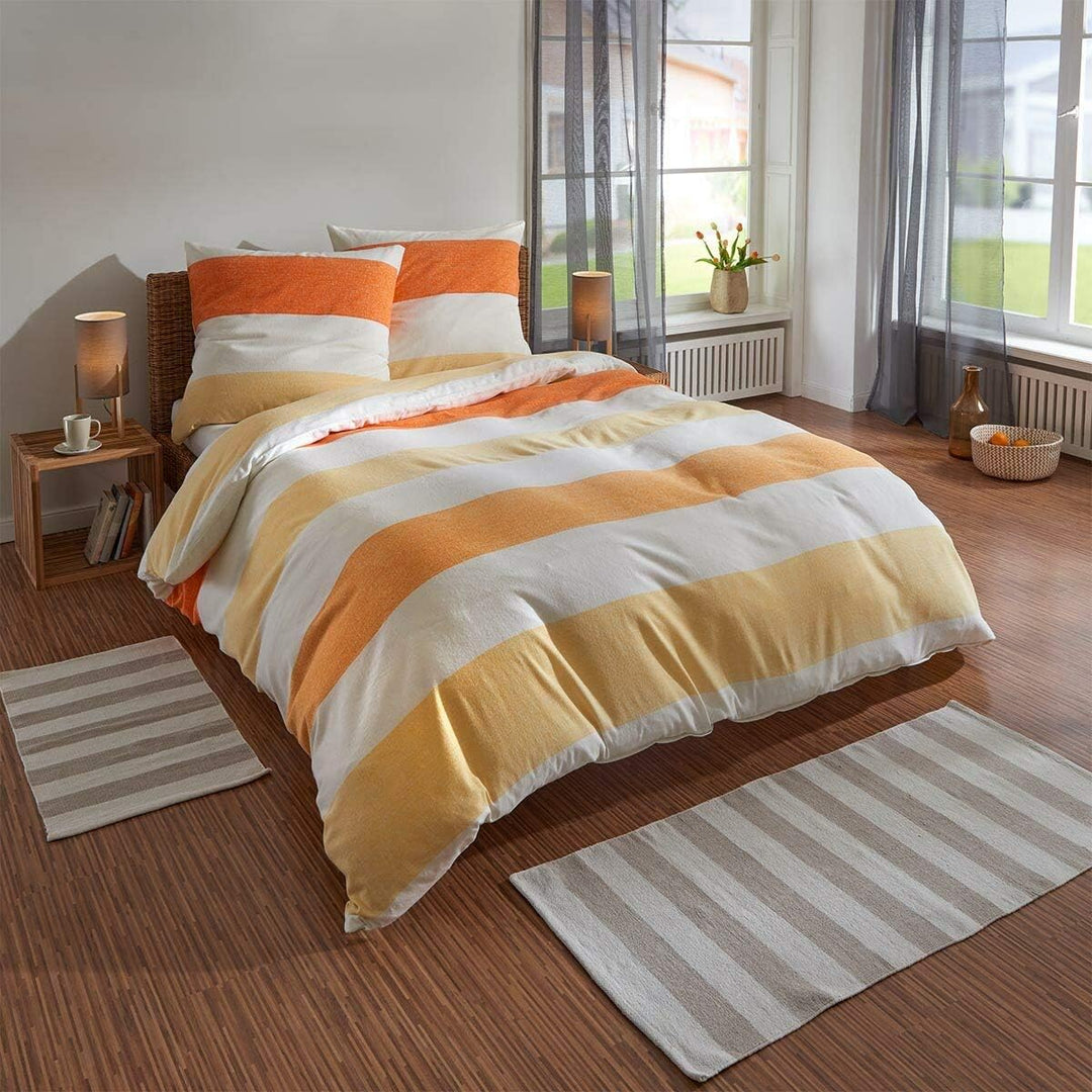 Traumschlaf Bettwäsche Biber Streifen orange 1 Bettbezug 200 x 220 cm + 2 Kissenbezüge 80 x 80 cm, 1