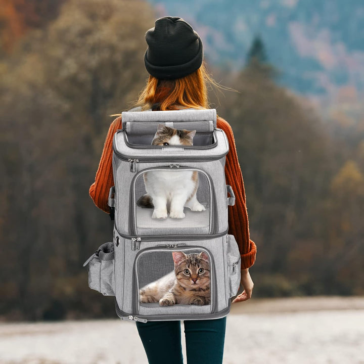 Rucksack für 2 Katzen, 2-in-1, abnehmbares Doppelfach, bis zu 12 kg, Transporttasche, faltbar und be