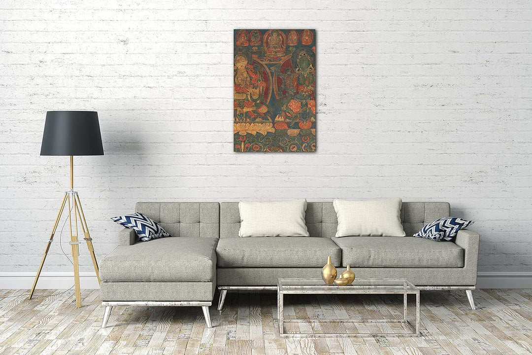 Printed Paintings Leinwand (60x80cm): 1450-1500 - Weisse Tara und grüne Tara 60x80 cm, 60x80 cm
