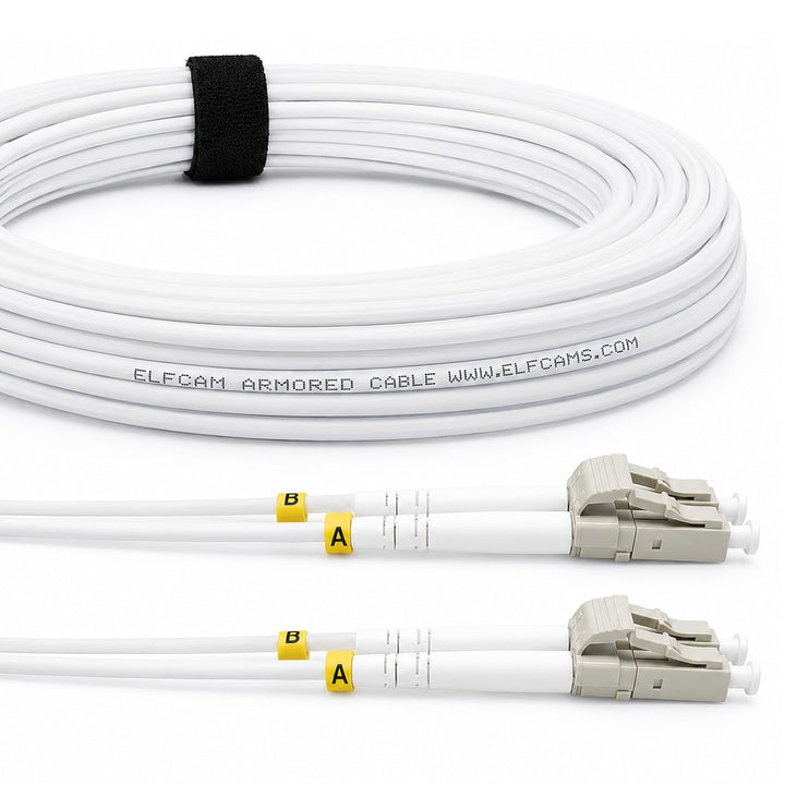 Elfcam® - 15m LWL Glasfaser-Kabel LC/UPC auf LC/UPC 50/125um OM3 Multimode Duplex LSZH, Farbe Weiss,