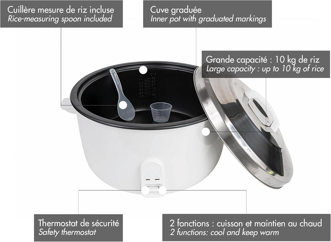 Louis Tellier – Professioneller Reiskocher, 21 l/10 kg – automatische Warmhaltefunktion, Kapazität f