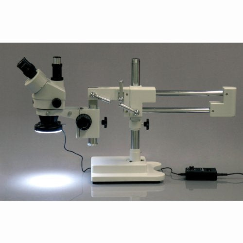 AmScope SM-4TZ-144 Trinokulares Stereomikroskop mit 144-LED-Ringlicht, 3.5X-90X, Weiss