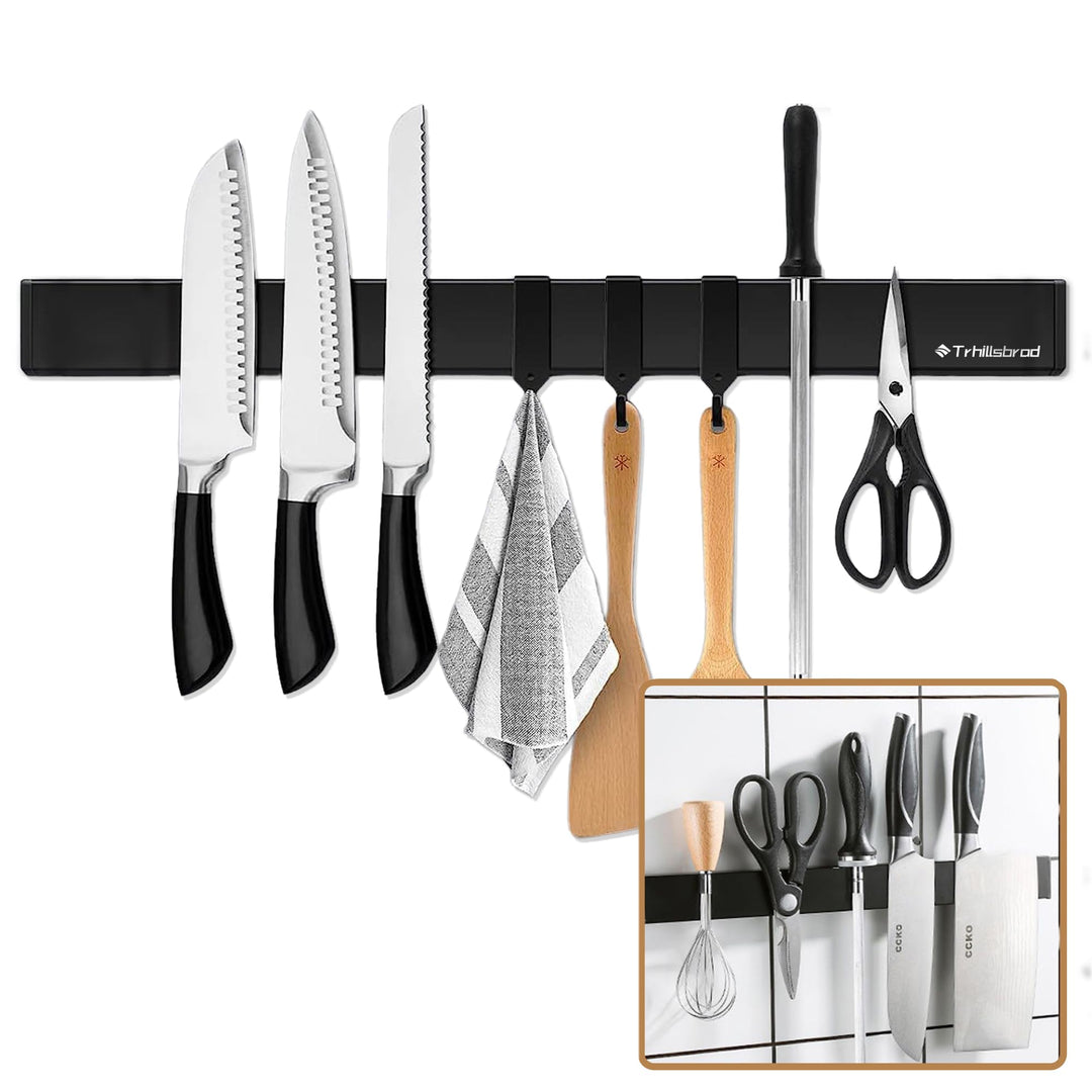 [Verbesserte 50cm]Trhillsbrad Magnetleiste Messer, 50cm Messerhalter Magnetisch mit 3 Haken Edelstah