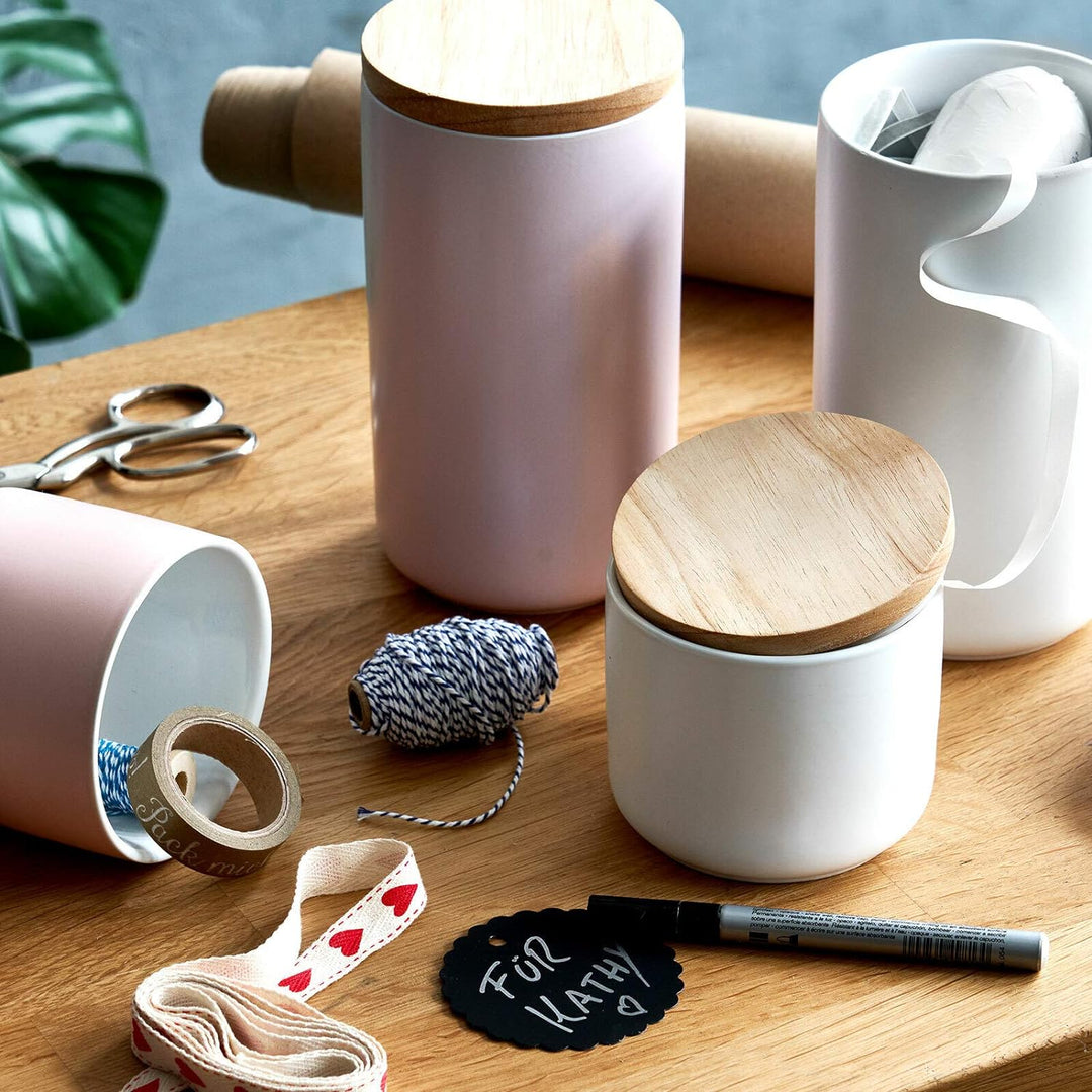 SPRINGLANE Keramik Vorratsdosen 4-tlg. Set mit Holzdeckel Sweet Scandi, er Kautschukholz-Deckel, Auf
