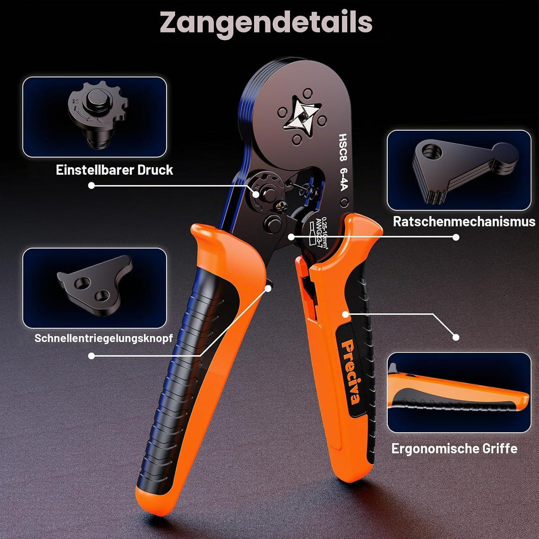 Preciva Crimpzange Set Aderendhülsen Set für 0,25-10 mm² mit 1280 Stück Aderendhülsen, Crimpzangen,