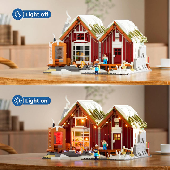 Lumibricks Island SPA-Hütte mit LED – 2235 Teile Winterbeleuchtung Nordisches Grasdach-Haus Set mit