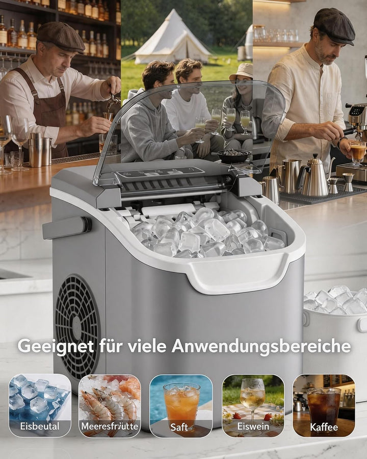 Kismile Eiswürfelmaschine, Eis in 6 Min, 11,8 kg 24 Stunden, Zwei Eisgrössen, mit Tragegriff, Ein-Kn
