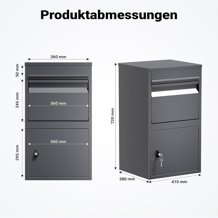 Wiltec Paketkasten grau 410 x 385 x 720 mm, Paketbox Zuhause, Private Paketannahme passend für Paket