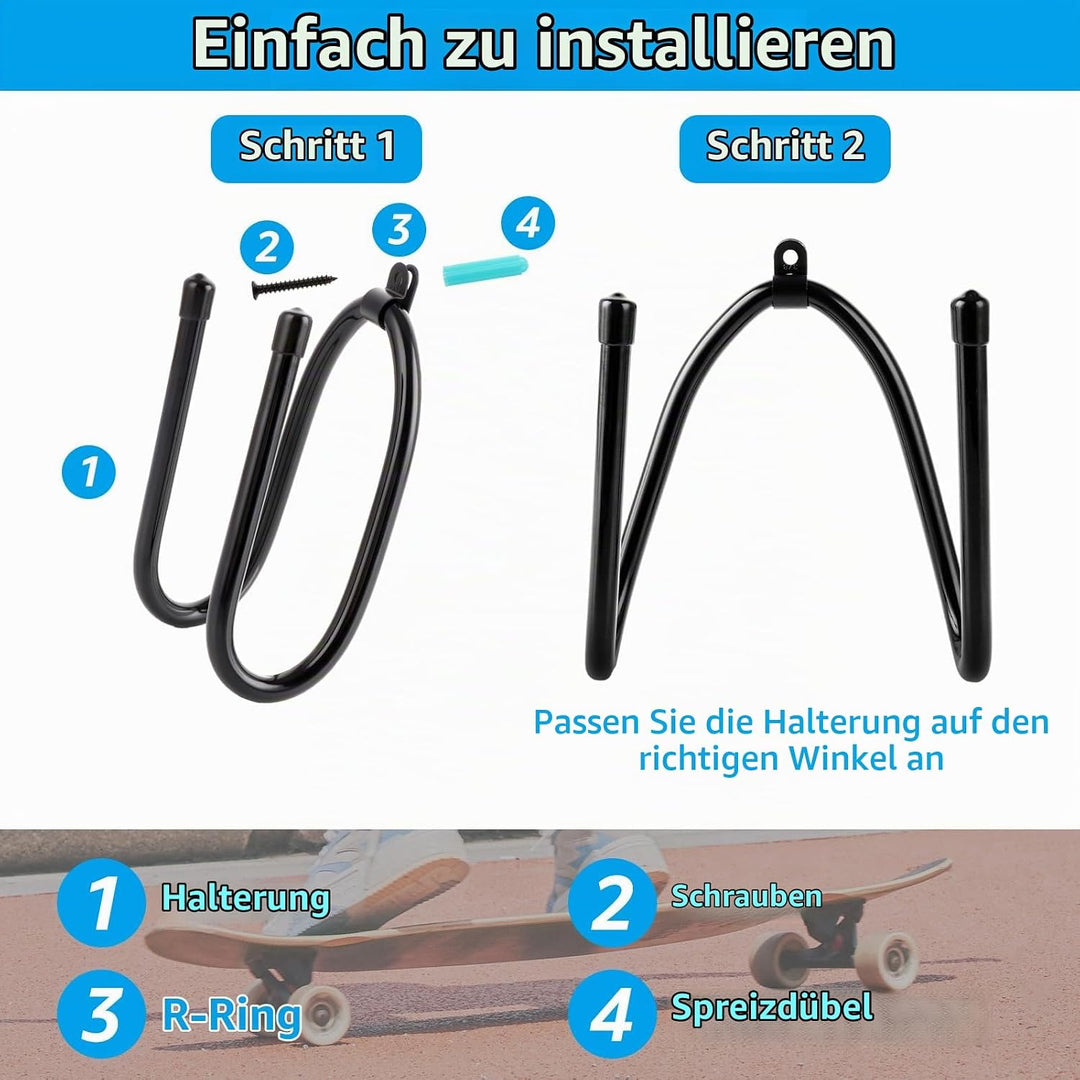 6 Stück Skateboard Wandhalterung - 16.5 x 7 x 6 CM Skateboard Halterung Wand - Longboard Wandhalteru