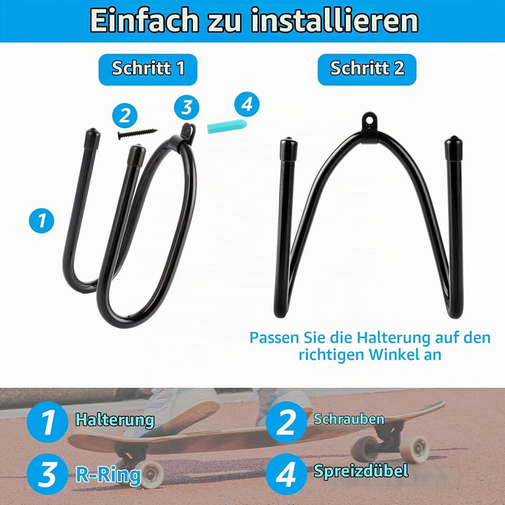 6 Stück Skateboard Wandhalterung - 16.5 x 7 x 6 CM Skateboard Halterung Wand - Longboard Wandhalteru