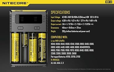 Nitecore NUi4-4-Schachtladegerät für Li-Ion, NiMH und NiCD Akkus, max. 1,5A Ladestrom, I4, schwarz