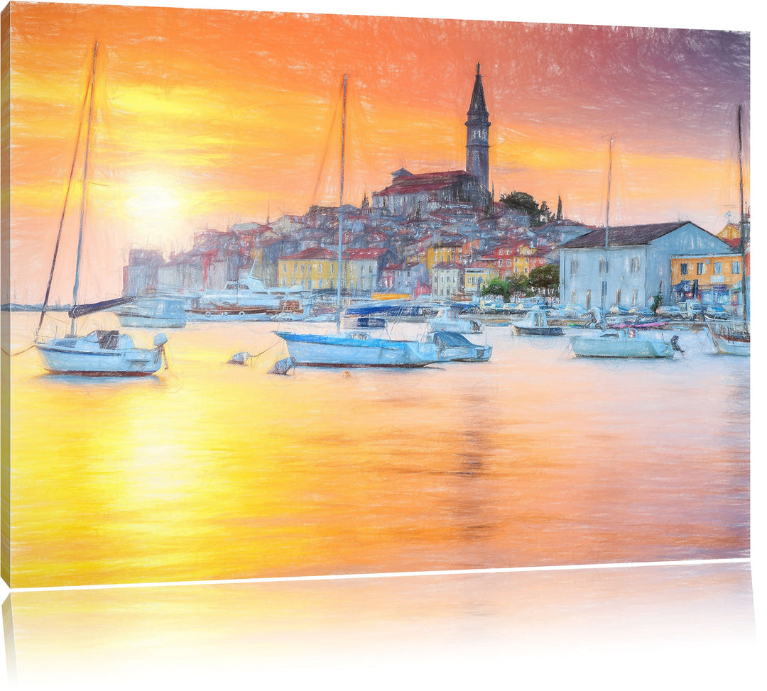 Pixxprint Kroatische Hafenstadt als Leinwandbild/Grösse: 100x70 / Wandbild/Kunstdruck/fertig bespann