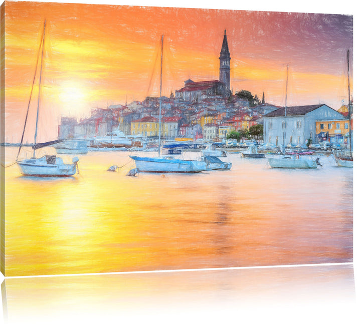 Pixxprint Kroatische Hafenstadt als Leinwandbild/Grösse: 100x70 / Wandbild/Kunstdruck/fertig bespann