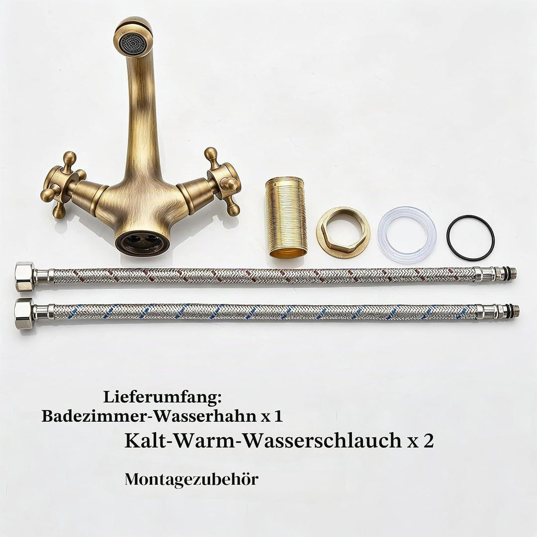 Badarmatur Doppelhebel aus Antikem Messing, Doppelhebel aus Antikem Messing