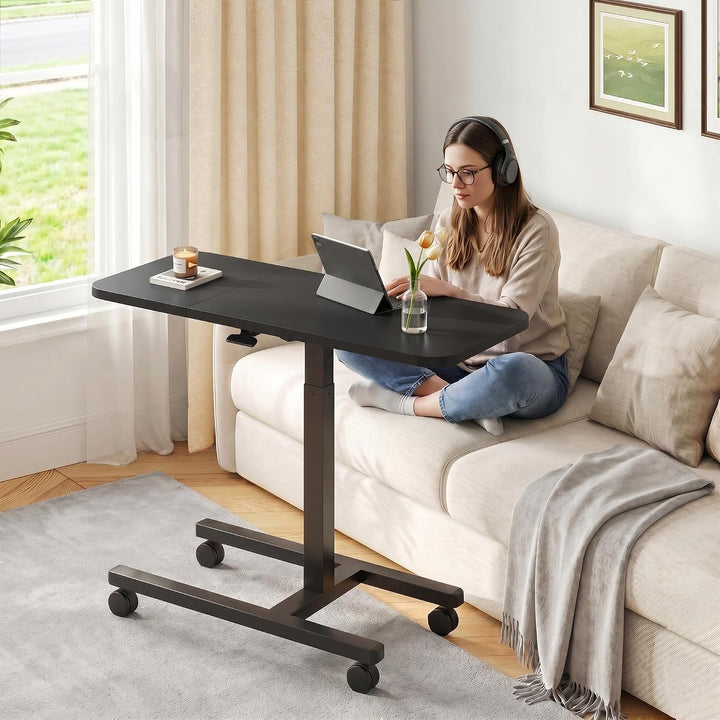Höhenverstellbarer Schreibtisch 100cm Grosser Platte, Rollen mit Feststellbremsen, Gasdruckfeder, st