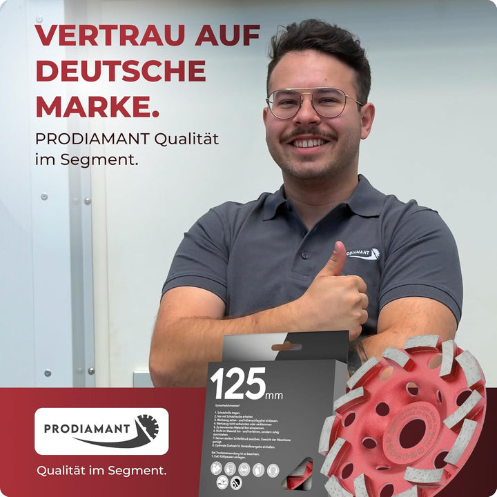 PRODIAMANT Diamant Schleiftopf Extra Speed Beton 125 mm x 22,2 mm Schleifteller für Beton Fliesenkle