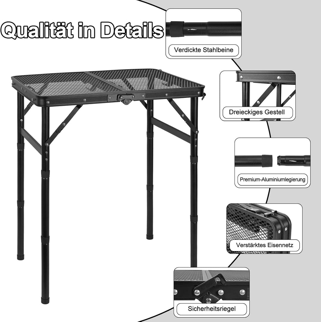 AKOZLIN Folding Grill Table 3 Height Adjustable Portable Metal Aluminum Picnic Table with Mesh Deskt