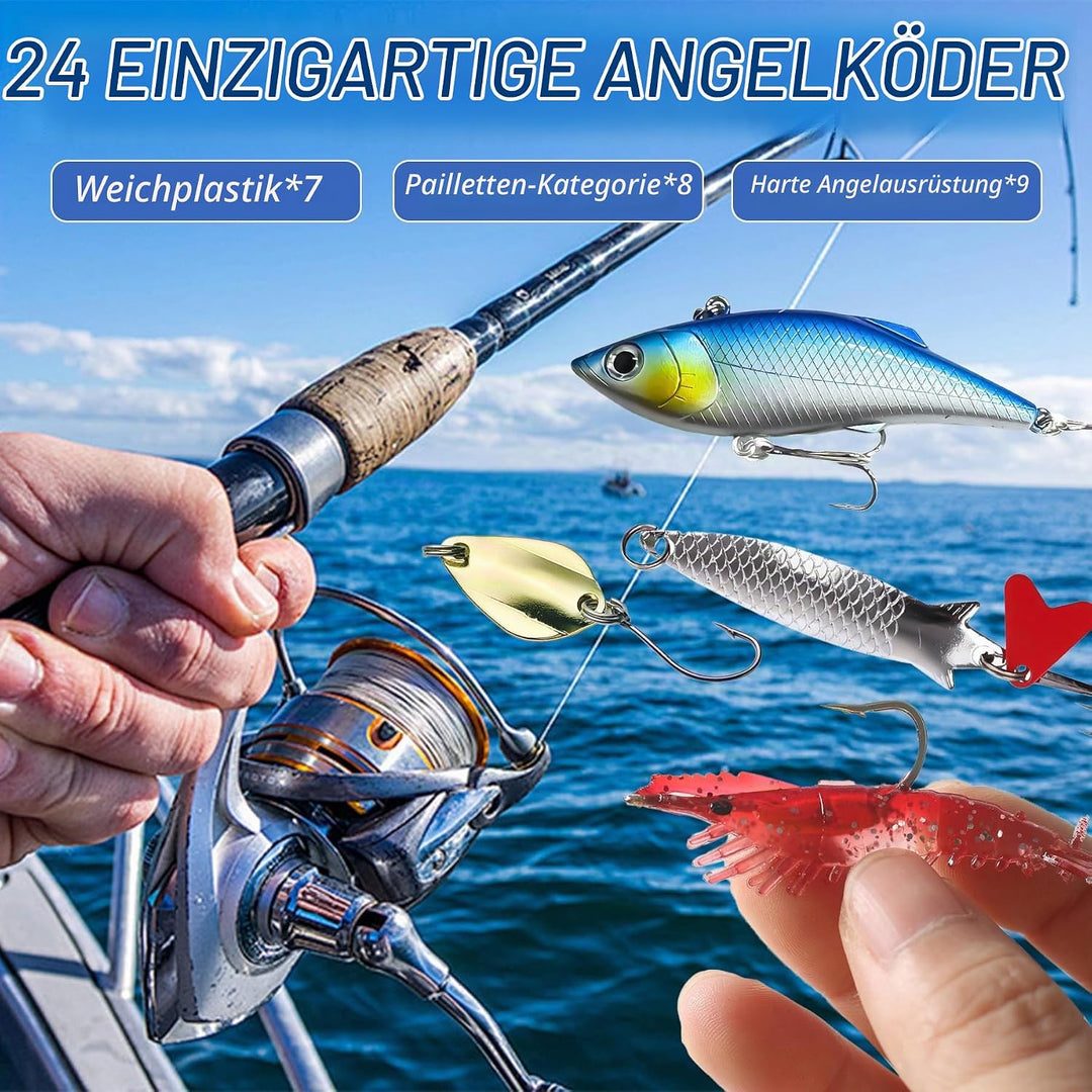 Tylices Angeln Adventskalender 2025 Angler Angelkalender, 24 Angeln Köder Set Angellieber Angel Weih